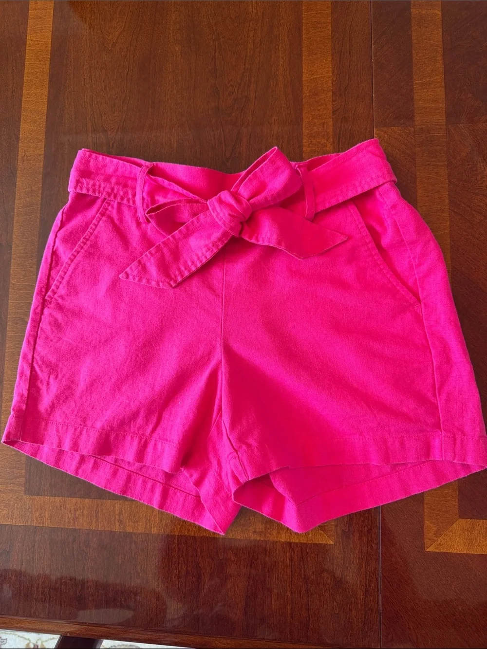J. Crew Bright Hot Pink High-Waist Tie Belt Shorts